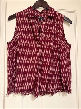 Madewell Sleeveless Ikat Button-Down Top in Burgundy and Cream